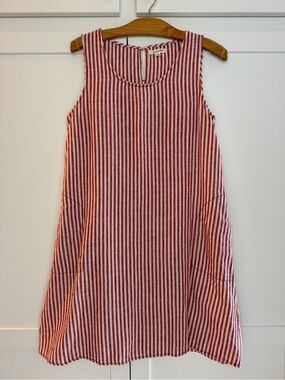 Red and White Striped Sleeveless Shift Dress